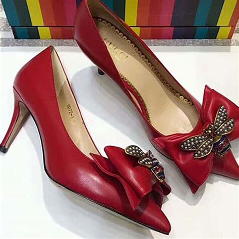 gucci red bee heels|Gucci high heels pumps.